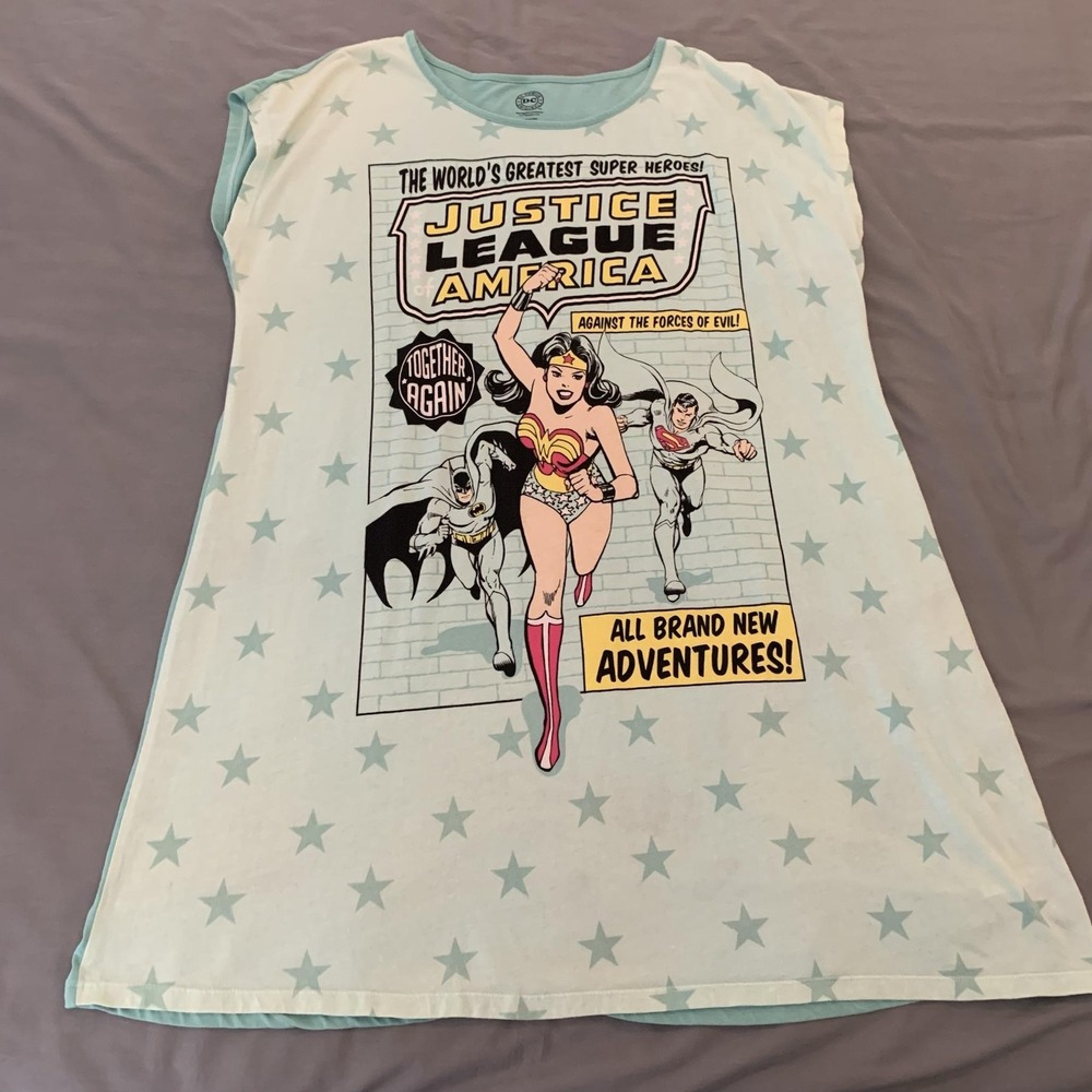 DC Comics Originals Nightgown Womens 2X-3X Blue Justice League Wonder Woman